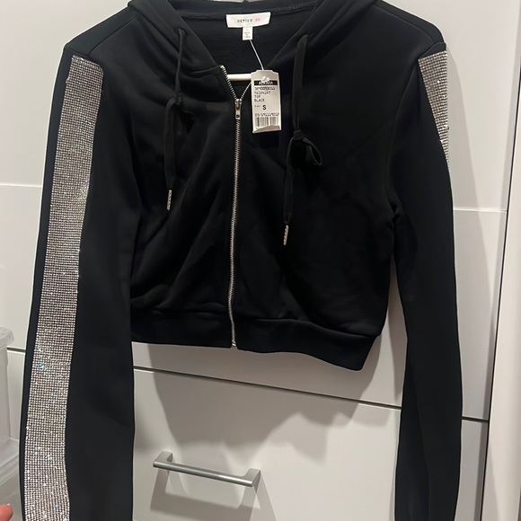 Rhinestone sleeve cropped zip up - Picture 1 of 2